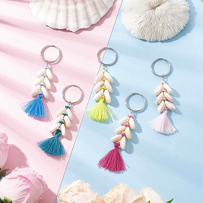 Брелки с подвеской-кисточкой из натурального поликоттона (полиэстер-хлопка), с железными разрезными брелоками, гальванизированные немагнитные синтетические гематитовые бусины и бусины из полимерной глины, платина