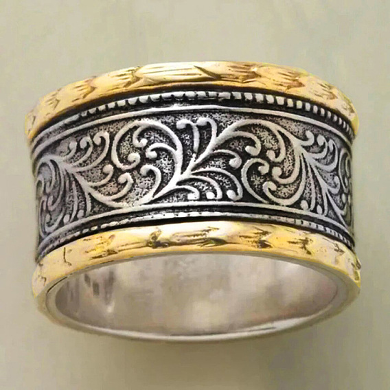 Brass Wide Band Finger Rings for Women, Leaf