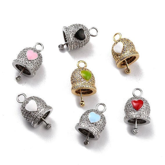 Brass Bell Pendants, with Heart Enamel, Long-Lasting Plated, Real 18K Gold/Platinum Plated