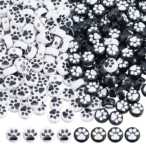 300 шт 2 цвета непрозрачные акриловые бусины, плоский круглый с лапой