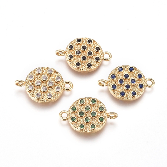 Brass Micro Pave Cubic Zirconia Links Connectors, Flat Round