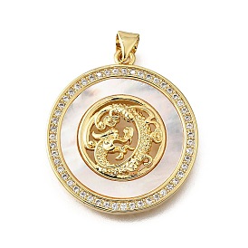 Подвески в форме ракушек из латуни с микропаве и кубическим цирконием, без кадмия и без свинца, круглый с драконом