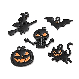 Подвески из сплава хэллоуина с эмалью, форма ведьмы/скелета/летучей мыши/тыквы/кошки
