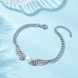 Браслеты из сплава с перламутровыми крыльями и ракушками, 304 Браслеты из витых цепей из нержавеющей стали для женщин