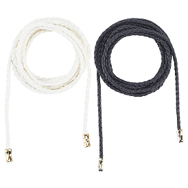 2Pcs 2 Colors Imitation Leather Braided Chain Belt, Alloy Column Beaded Waist Belt for Shirt Dress Overcoat, Golden