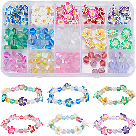 Наборы для изготовления эластичных браслетов своими руками, включая полимерную глину 3 бусины в виде цветка плюмерии, синтетические лунные камни, плоская эластичная кристаллическая струна