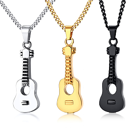 Stainless Steel Guitar Urn Ashes Pendant Necklace, Memorial Jewelry for Women