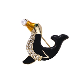 Enamel Pin, Alloy Rhinestone Brooch for Backpack Clothes, with Plastic Imitation Pearl Beads, Sea Dog