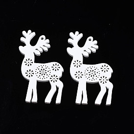 Christmas Theme Spray Painted Wood Big Pendants, Reindeer/Stag