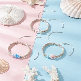 3шт. регулируемые браслеты из фарфоровых бусин ручной работы для женщин, с расписными стеклянными бусинами