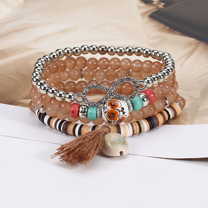 Bohemian Multi-layer Shell Bracelet with Diamond Inlaid 8-shaped Hand Chain for Women