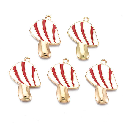 Autumn Theme Rack Plating Alloy Enamel Pendants, Light Gold, Cadmium Free & Nickel Free & Lead Free, Mushroom