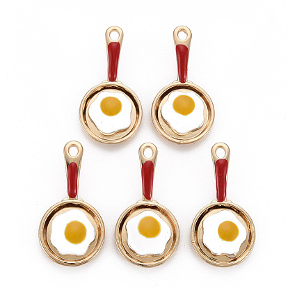 Rack Plating Alloy Enamel Pendants, Light Gold, Cadmium Free & Nickel Free & Lead Free, Pan with Egg