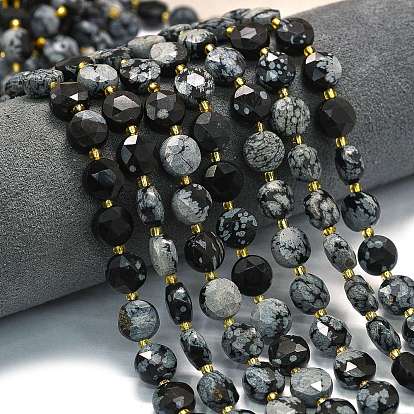 Природные снежинка обсидиан бисер нитей, граненый шестиугольный разрез, плоско-круглые, с бисером