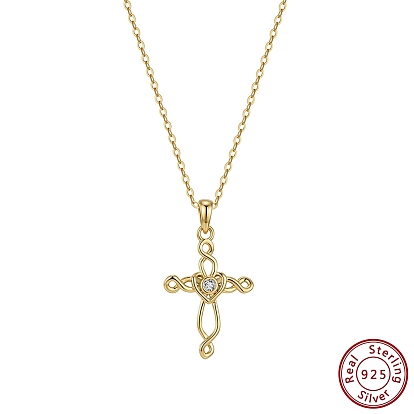 925 Sterling Silver Pave 5A Clear Cubic Zirconia Pendants, Heart Cross Charms, without Necklace