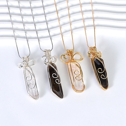 Natural Gemstone Pendants Necklaces, Snake Chains, Planet/Rectangle