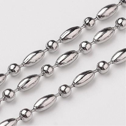 Electroplate Stainless Steel Ball Chains, Collar Necklace, Rice and Round