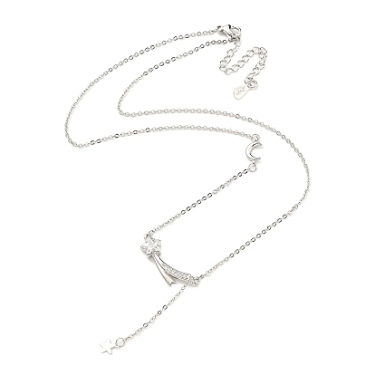 Brass Cable Chain Necklaces, Glass Shooting Star with Moon Pendant Necklaces