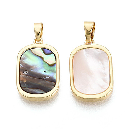 Подвески из натуральных белых раковин/ракушек пауа, прямоугольник амулеты, с латунной, золотые
