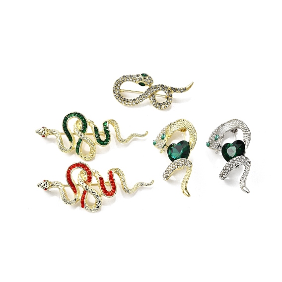 Броши со стразами в виде змеи аолли, светлое золото и платина