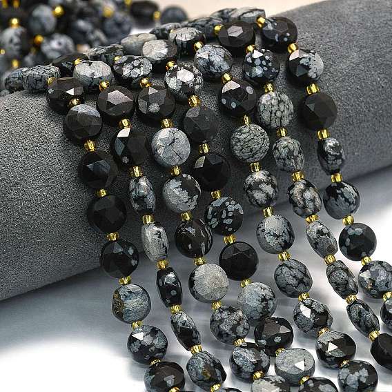 Природные снежинка обсидиан бисер нитей, граненый шестиугольный разрез, плоско-круглые, с бисером