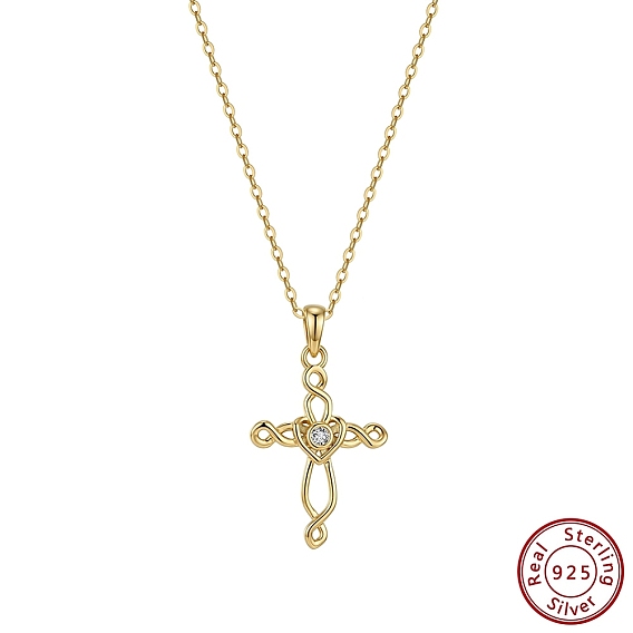 925 Sterling Silver Pave 5A Clear Cubic Zirconia Pendants, Heart Cross Charms, without Necklace