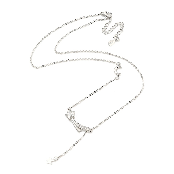 Brass Cable Chain Necklaces, Glass Shooting Star with Moon Pendant Necklaces