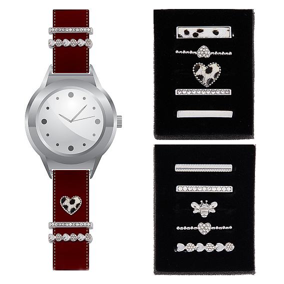 10 шт. 10 стильный прямоугольный ремешок для часов из сплава с кристаллами и стразами, ремешок для часов, заклепки, декоративные кольца, петли, сердце и пчела