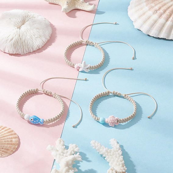 3шт. регулируемые браслеты из фарфоровых бусин ручной работы для женщин, с расписными стеклянными бусинами