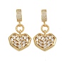 Подвески в форме сердца из латуни с прозрачными кубическими цирконами