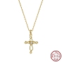 925 Sterling Silver Pave 5A Clear Cubic Zirconia Pendants, Heart Cross Charms, without Necklace