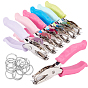 12Pcs 6 Colors Iron Round Single Hole Puncher, with TPR Handle and 14Pcs Iron Loose Leaf Book Binder Hinged Rings