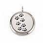 Alloy Diffuser Locket Pendants, with Stainless Steel Cover and Magnet, Magnetic, Cadmium Free & Nickel Free & Lead Free, Flat Round with Pawprint