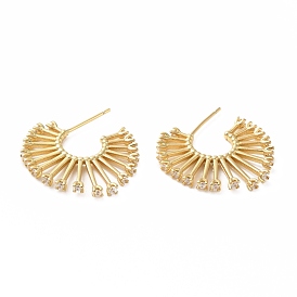 Cubic Zirconia Flower Stud Earrings, Real 18K Gold Plated Brass Half Hoop Earrings for Women, Lead Free & Cadmium Free