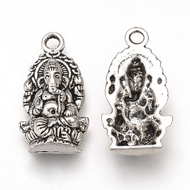 Tibetan Style Alloy Pendants, Hindu Elephant God Lord Ganesh Statue, Cadmium Free & Lead Free