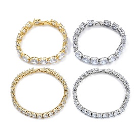 Rack Plating Brass Micro Pave Cubic Zirconia Chain Bracelets, Cadmium Free & Lead Free, Long-Lasting Plated