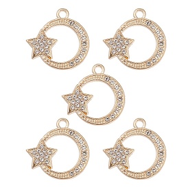 Alloy Rhinestones Pendants, Ring with Star Charms