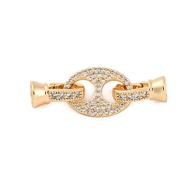 Brass Pave Clear Cubic Zirconia Fold Over Clasps, Oval