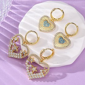 Латунные кубических серьги циркония обруч, сердце