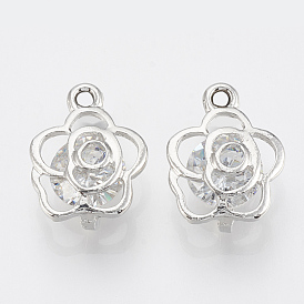 Alloy Cubic Zirconia Pendants, Flower