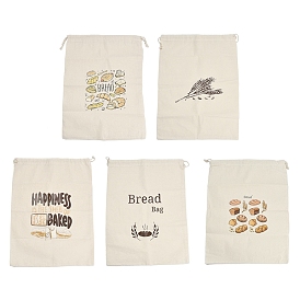 Хлопчатобумажные мешочки с рисунком хлеба, шнурок сумки, прямоугольные