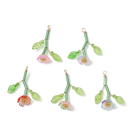 Подвески из смолы, , с бусинами из сплава, стеклом и акриловыми листьями