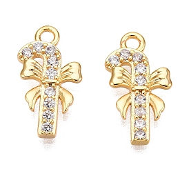 Christmas Theme Brass Micro Pave Clear Cubic Zirconia Charms, Umbrella with Bowknot