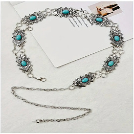 Сплав с окрашенной синтетической бирюзой ромбовидные звенья цепочки для талии и живота для женщин