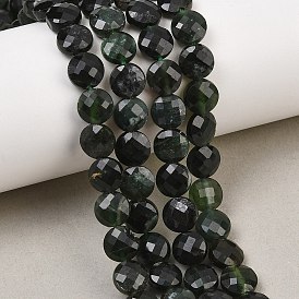 Natural Green Diopside Beads Strands, Faceted Square Cut Flat Round Beads