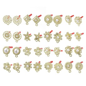 Rack Plating Golden Alloy with ABS Pearl Stud Earring Findings, with Loops and 304 Stainless Steel Pins, Cadmium Free & Nickel Free & Lead Free