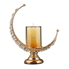 Crystal Glass with Iron Art Home Candlestick Decorations, Moon Shape Candle Holders for Ramadan