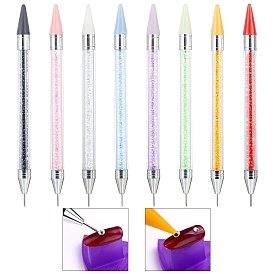 Craspire 6 шт. 6 цветные пластиковые стразы для дизайна ногтей ручки, двусторонние инструменты для нанесения точек для нейл-арта, ручка для ногтей, с восковой головкой, смоляные бусины и футляр для хранения