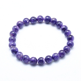 Эластичные браслеты унисекс с натуральным чароитом и бусинами, круглые