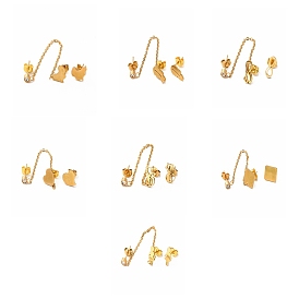 Placage sous vide 304 boucles d'oreilles pendantes en acier inoxydable, boucles d'oreilles asymétriques pour femmes, or